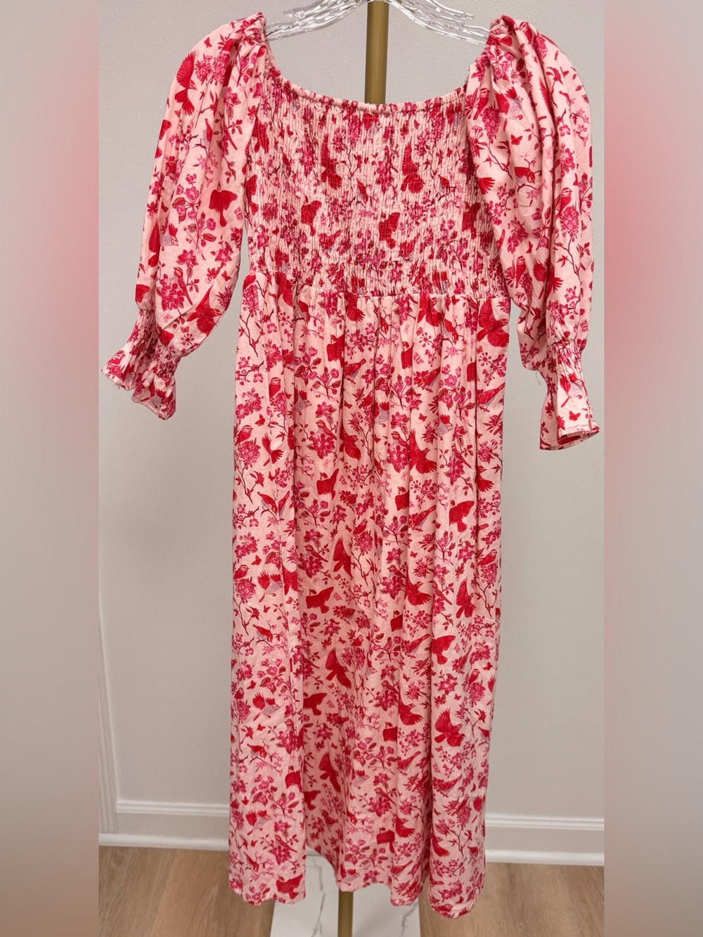 Victoria Dunn Pink and Red Floral Smocked Dress Size Small - Picture 3 of 5